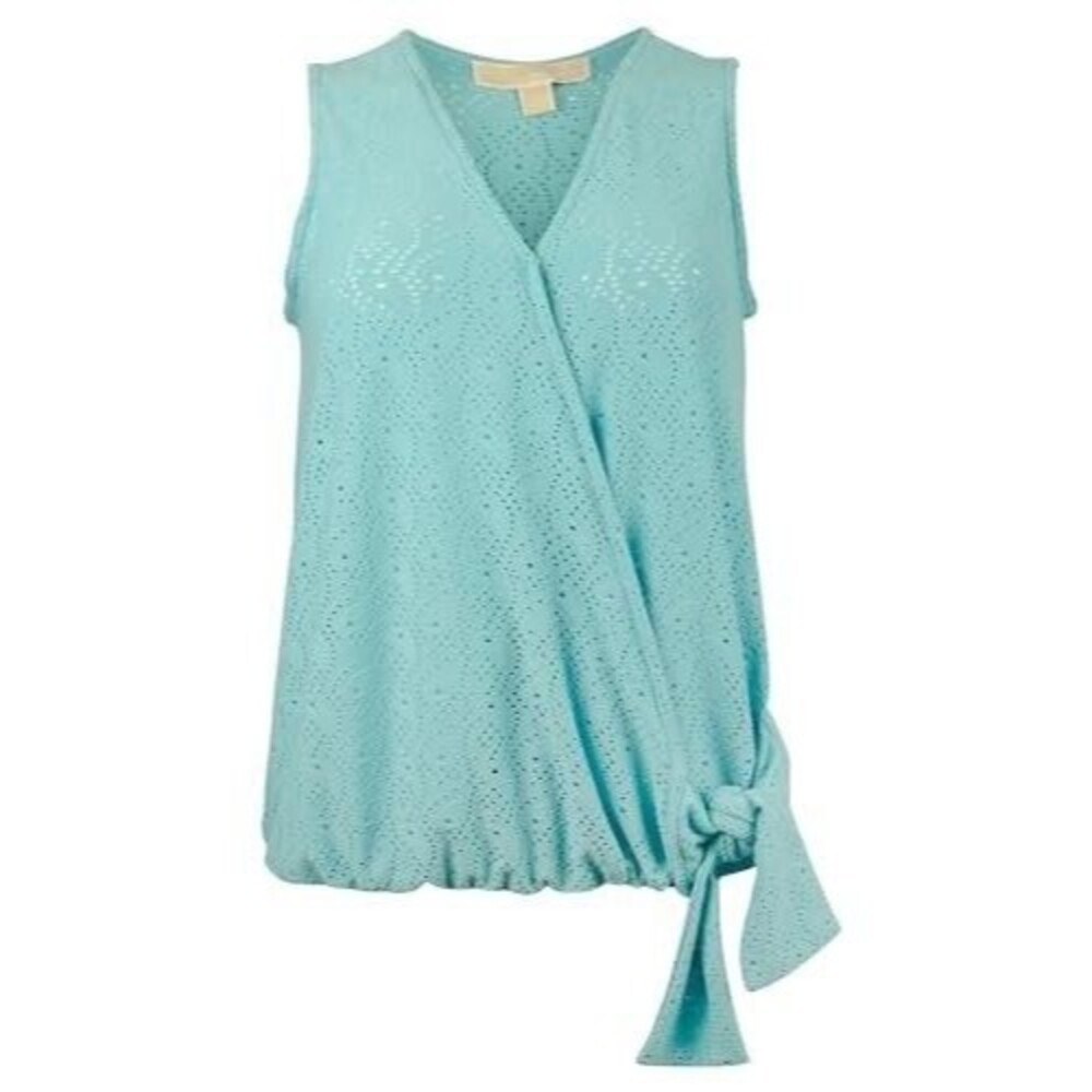Michael Kors Women's Paisley Eyelet Wrap Sleeveless Top Blouse Small Turquoise - Picture 4 of 4
